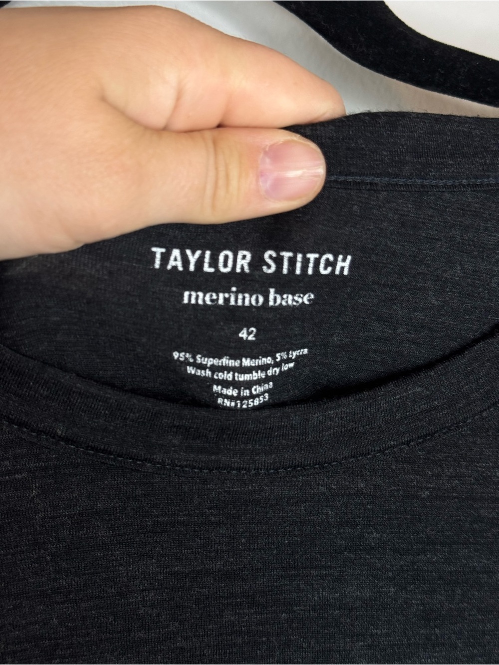 Taylor Stitch Merino Long Sleeve Tee Shirt Heather Black Mens 42 Base Layer - Picture 7 of 8